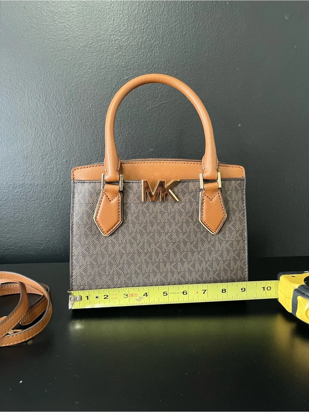 Michael Kors Brown & Tan Logo Satchel with Gold Hardware